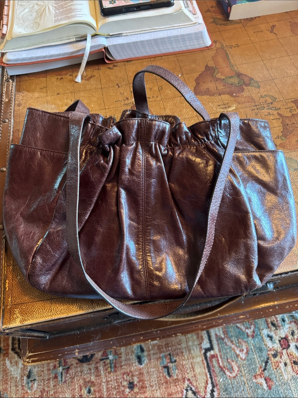 HOBO Gathered Leather Shoulder purse in Dark Brown